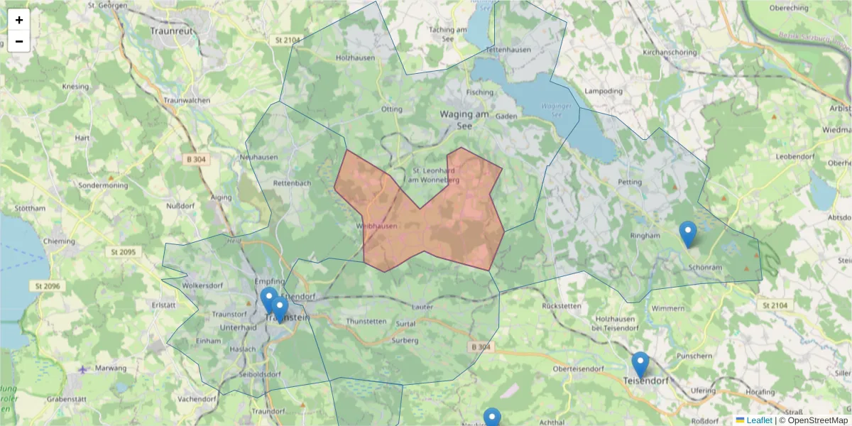 Karte des Postleitzahlen Bereichs  und der umliegenden Postleitzahlen in Deutschland