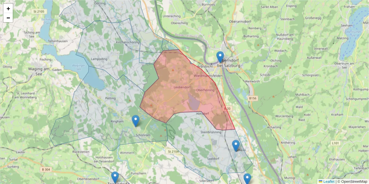 Karte des Postleitzahlen Bereichs  und der umliegenden Postleitzahlen in Deutschland