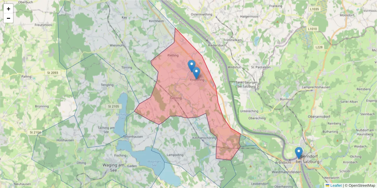 Karte des Postleitzahlen Bereichs  und der umliegenden Postleitzahlen in Deutschland