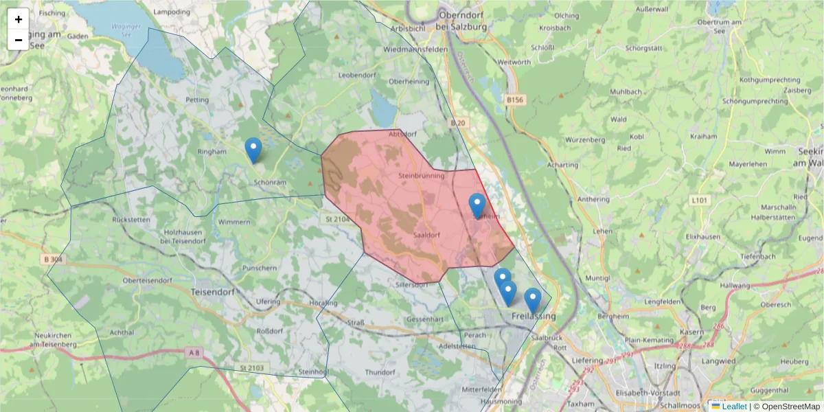 Karte des Postleitzahlen Bereichs  und der umliegenden Postleitzahlen in Deutschland
