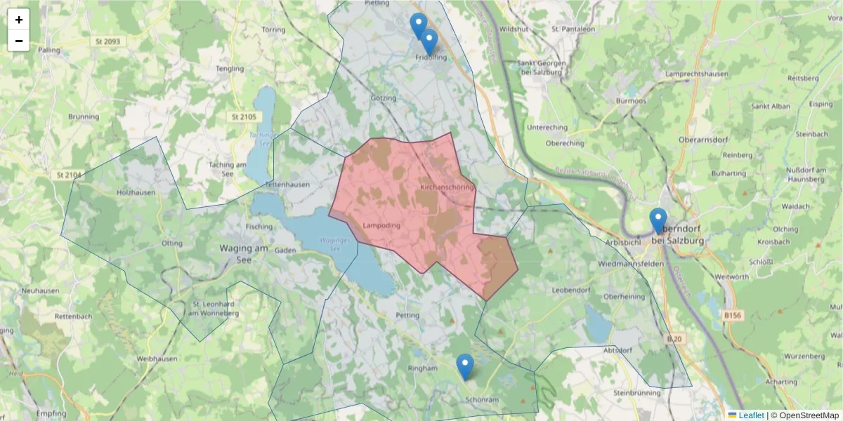 Karte des Postleitzahlen Bereichs  und der umliegenden Postleitzahlen in Deutschland