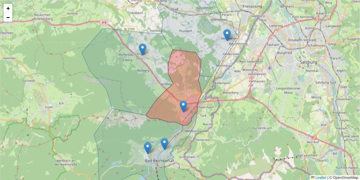 Karte des Postleitzahlen Bereichs  und der umliegenden Postleitzahlen in Deutschland