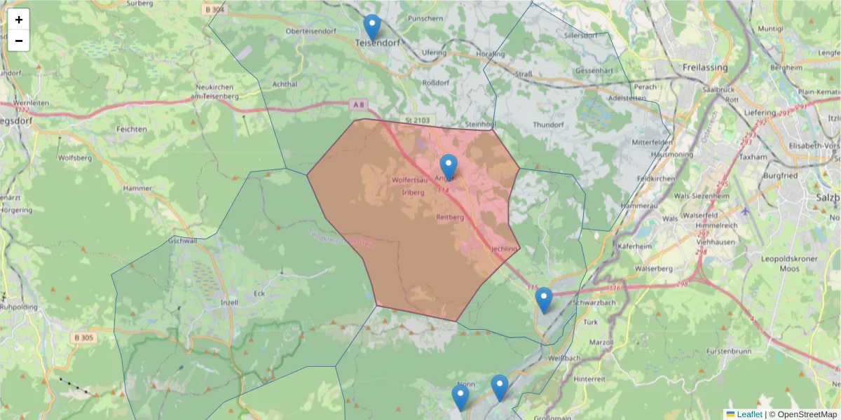 Karte des Postleitzahlen Bereichs  und der umliegenden Postleitzahlen in Deutschland