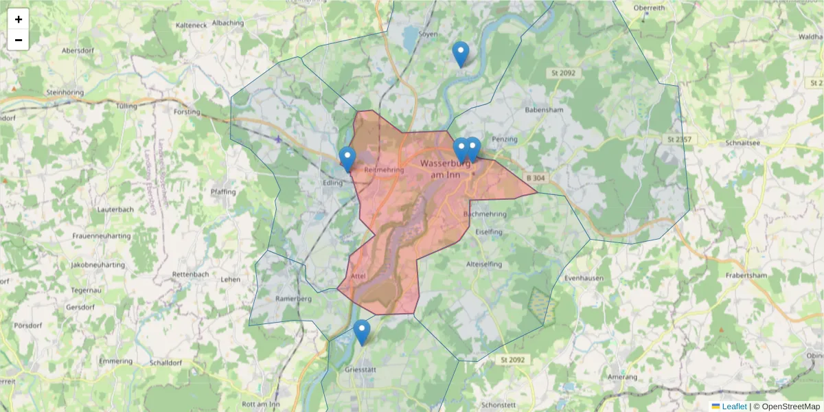 Karte des Postleitzahlen Bereichs  und der umliegenden Postleitzahlen in Deutschland