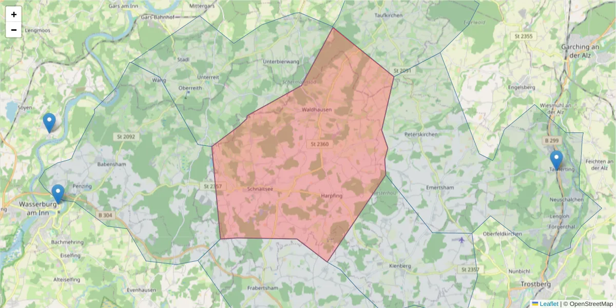 Karte des Postleitzahlen Bereichs  und der umliegenden Postleitzahlen in Deutschland