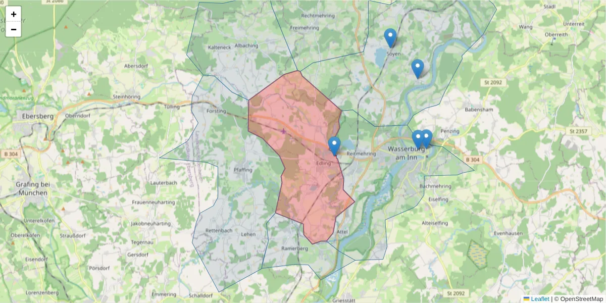Karte des Postleitzahlen Bereichs  und der umliegenden Postleitzahlen in Deutschland