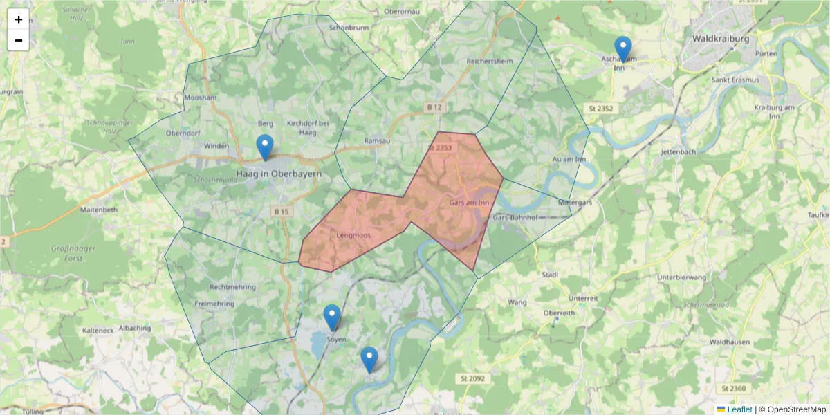 Karte des Postleitzahlen Bereichs  und der umliegenden Postleitzahlen in Deutschland