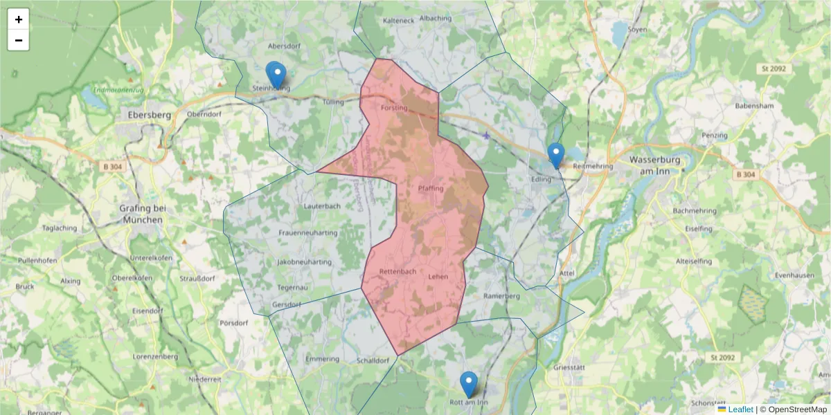 Karte des Postleitzahlen Bereichs  und der umliegenden Postleitzahlen in Deutschland