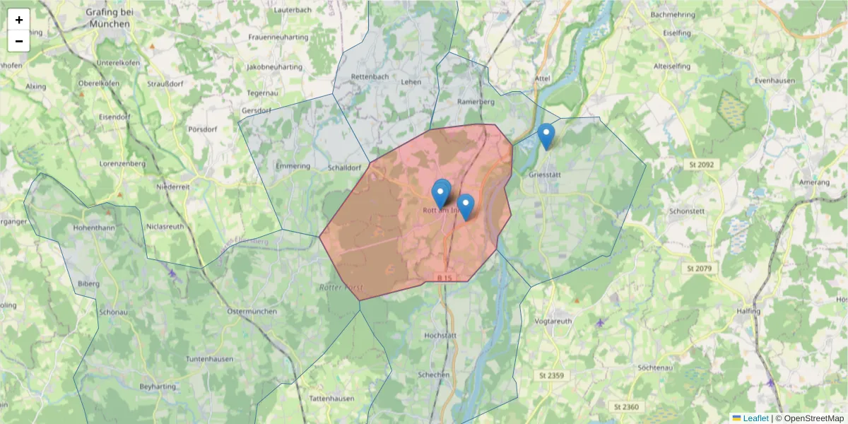 Karte des Postleitzahlen Bereichs  und der umliegenden Postleitzahlen in Deutschland