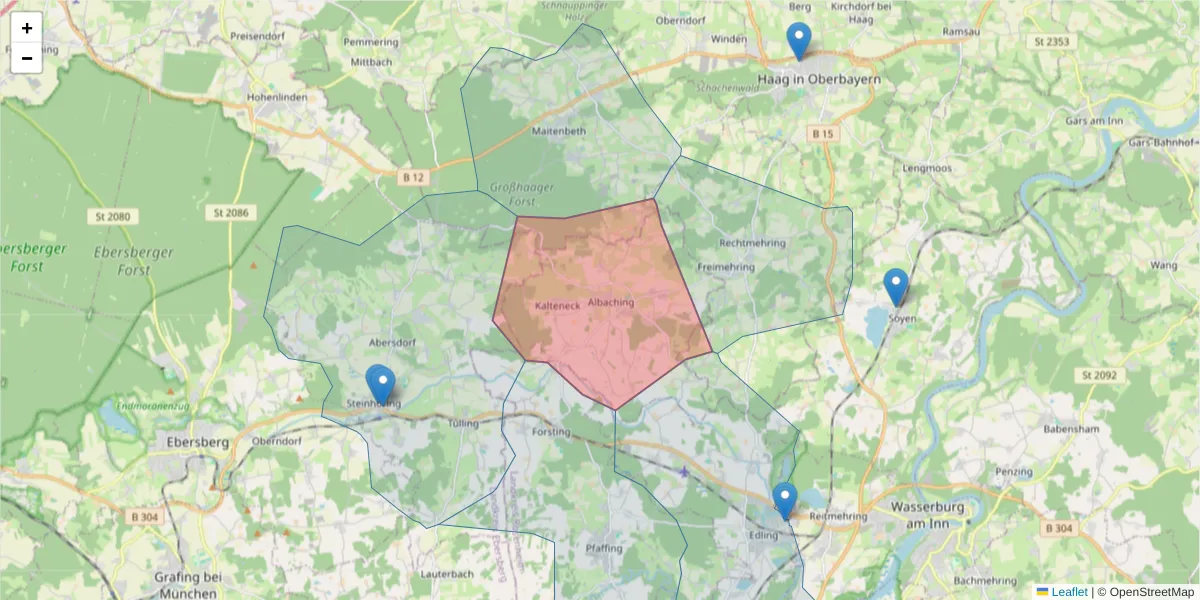 Karte des Postleitzahlen Bereichs  und der umliegenden Postleitzahlen in Deutschland