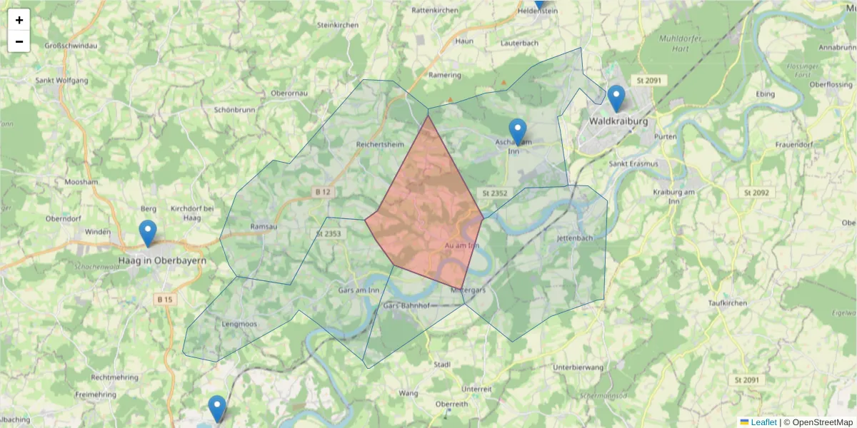 Karte des Postleitzahlen Bereichs  und der umliegenden Postleitzahlen in Deutschland