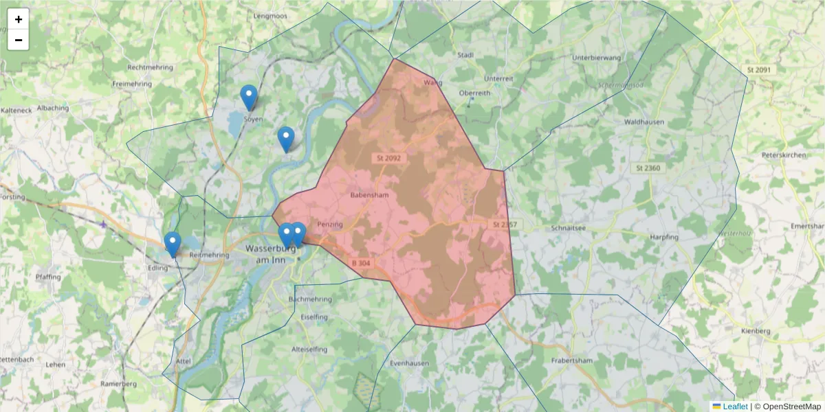 Karte des Postleitzahlen Bereichs  und der umliegenden Postleitzahlen in Deutschland