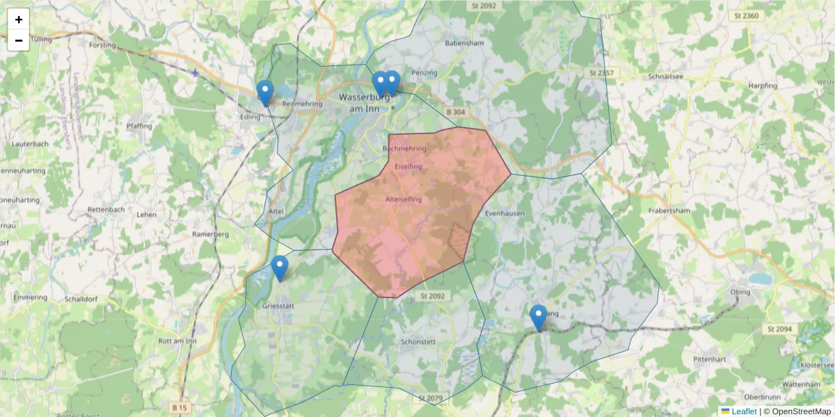 Karte des Postleitzahlen Bereichs  und der umliegenden Postleitzahlen in Deutschland