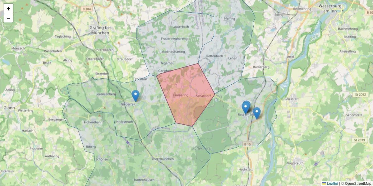 Karte des Postleitzahlen Bereichs  und der umliegenden Postleitzahlen in Deutschland