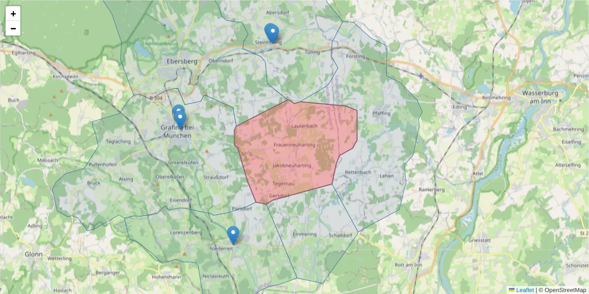 Karte des Postleitzahlen Bereichs  und der umliegenden Postleitzahlen in Deutschland