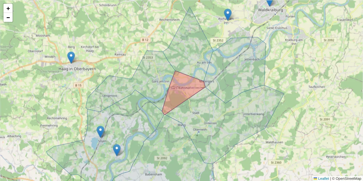 Karte des Postleitzahlen Bereichs  und der umliegenden Postleitzahlen in Deutschland