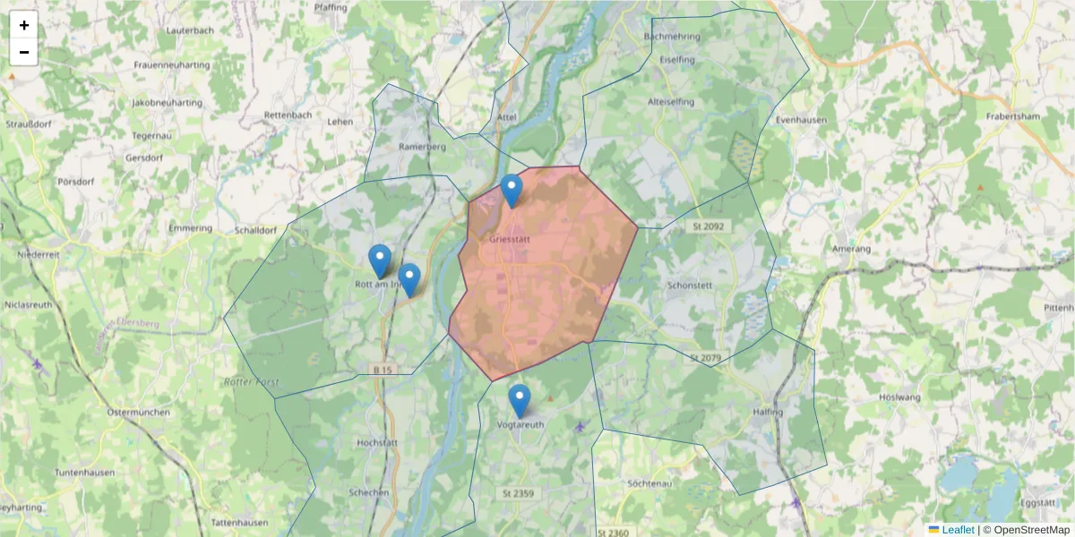 Karte des Postleitzahlen Bereichs  und der umliegenden Postleitzahlen in Deutschland