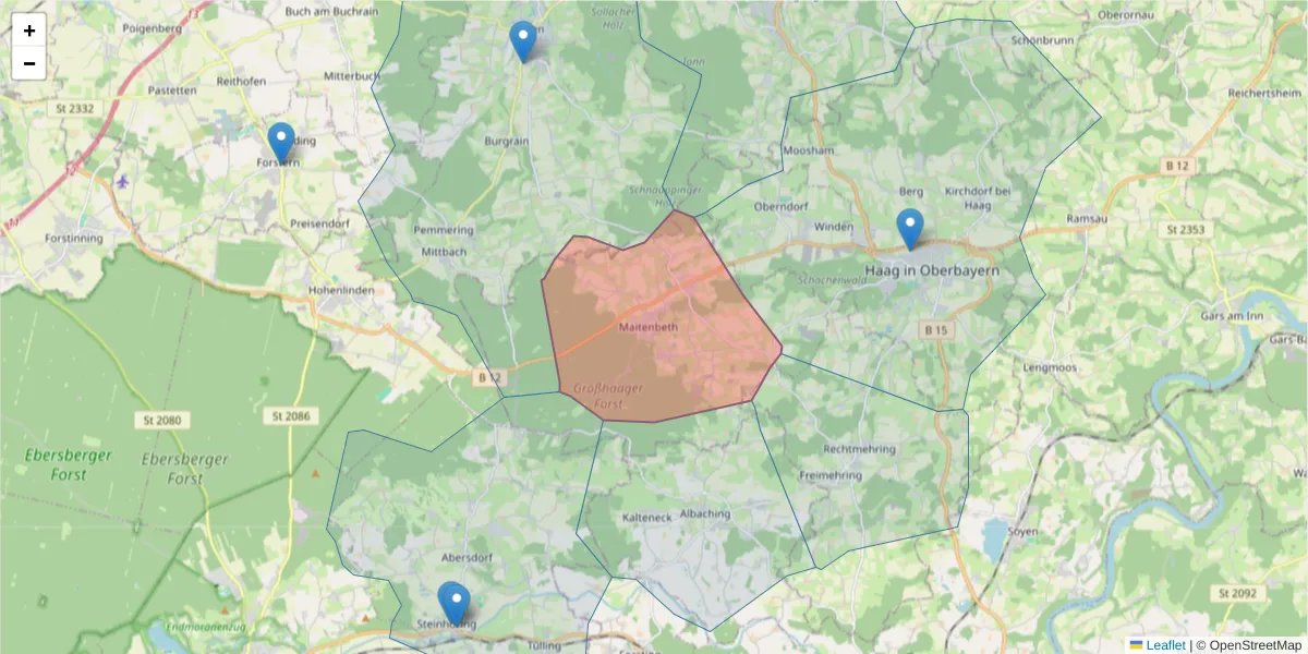 Karte des Postleitzahlen Bereichs  und der umliegenden Postleitzahlen in Deutschland