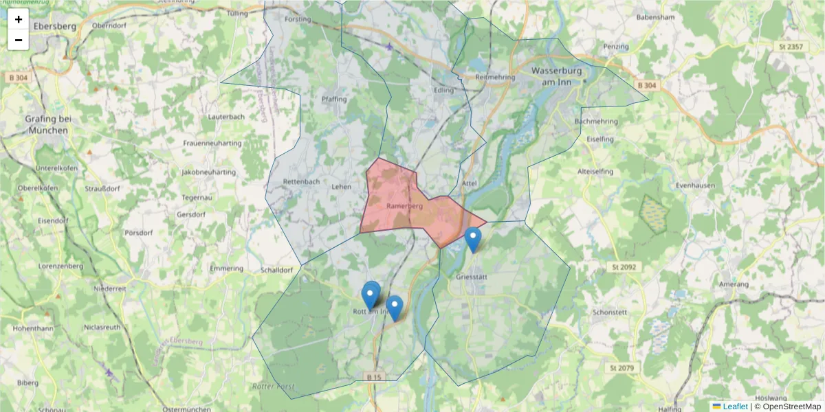 Karte des Postleitzahlen Bereichs  und der umliegenden Postleitzahlen in Deutschland