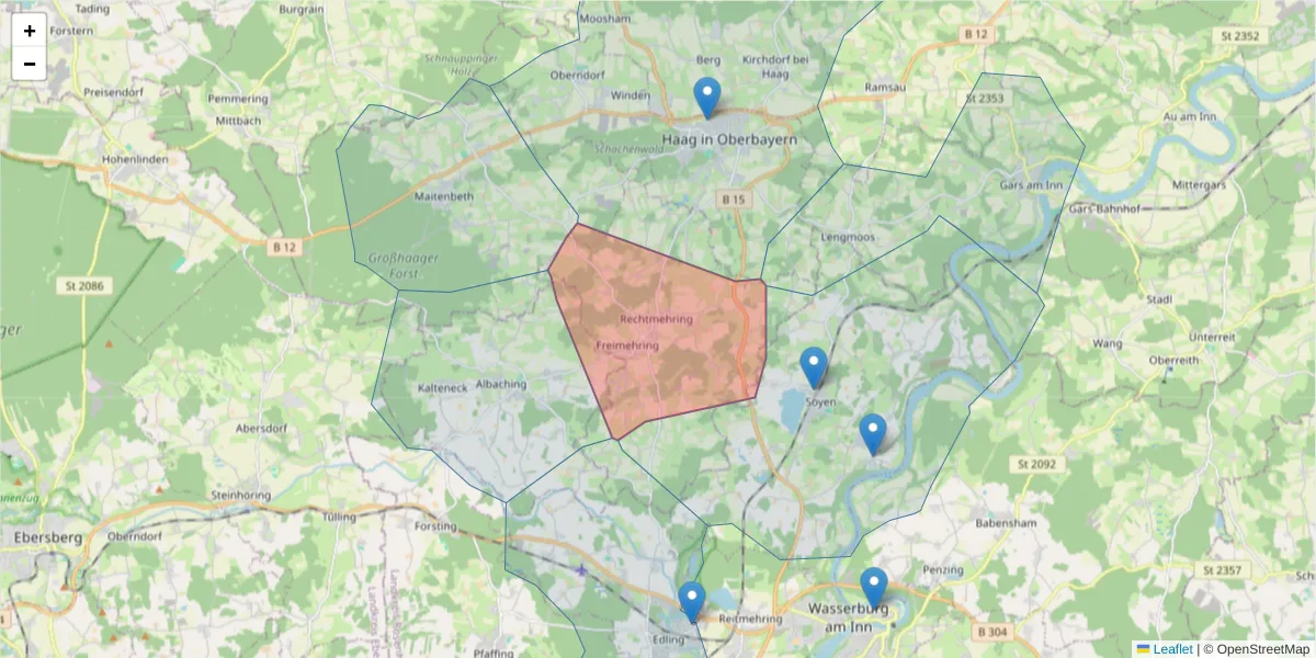 Karte des Postleitzahlen Bereichs  und der umliegenden Postleitzahlen in Deutschland