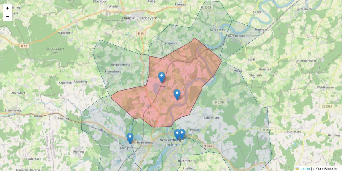 Karte des Postleitzahlen Bereichs  und der umliegenden Postleitzahlen in Deutschland