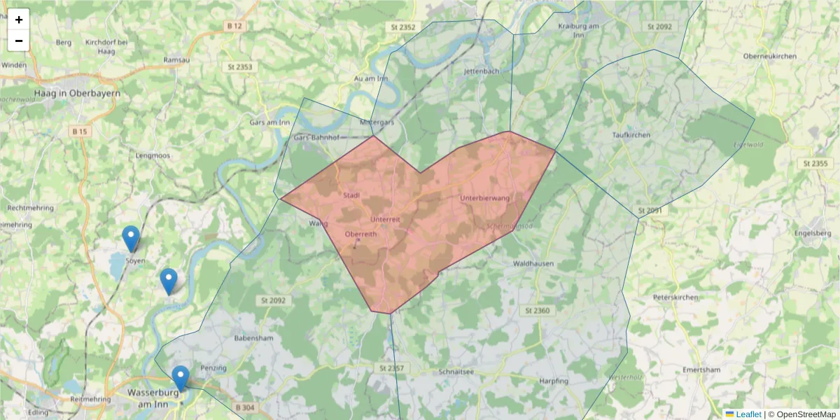Karte des Postleitzahlen Bereichs  und der umliegenden Postleitzahlen in Deutschland