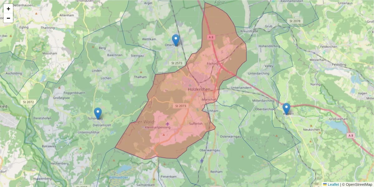 Karte des Postleitzahlen Bereichs  und der umliegenden Postleitzahlen in Deutschland