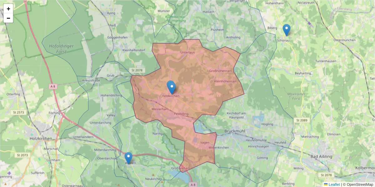 Karte des Postleitzahlen Bereichs  und der umliegenden Postleitzahlen in Deutschland