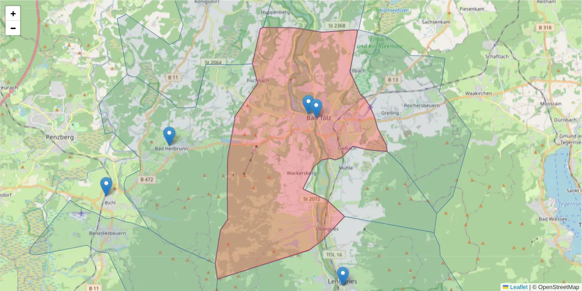 Karte des Postleitzahlen Bereichs  und der umliegenden Postleitzahlen in Deutschland