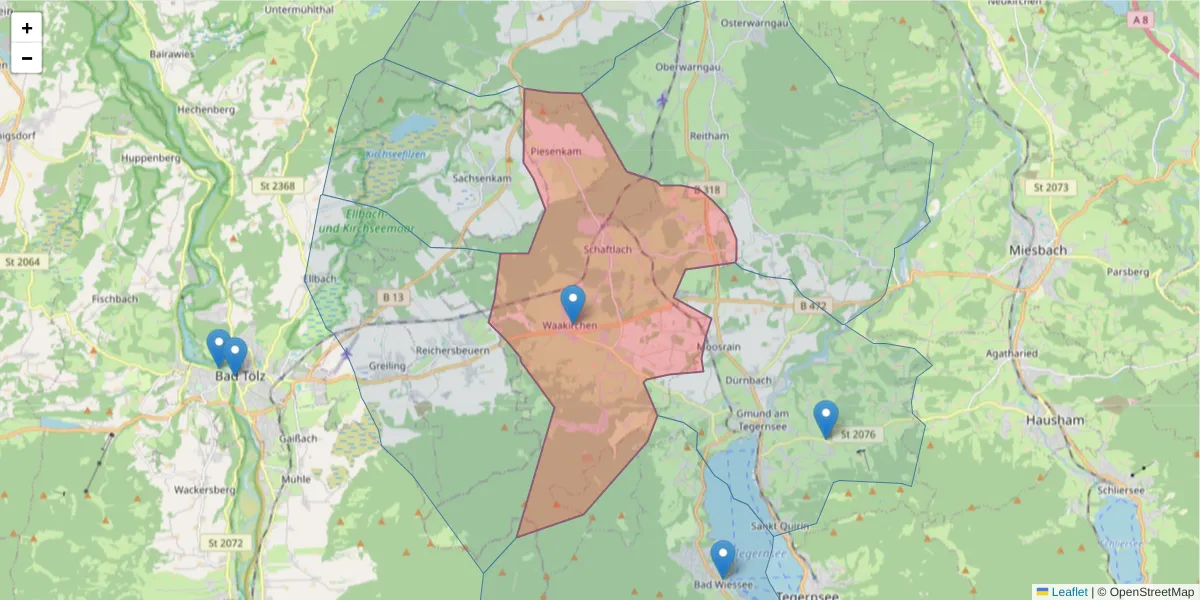 Karte des Postleitzahlen Bereichs  und der umliegenden Postleitzahlen in Deutschland