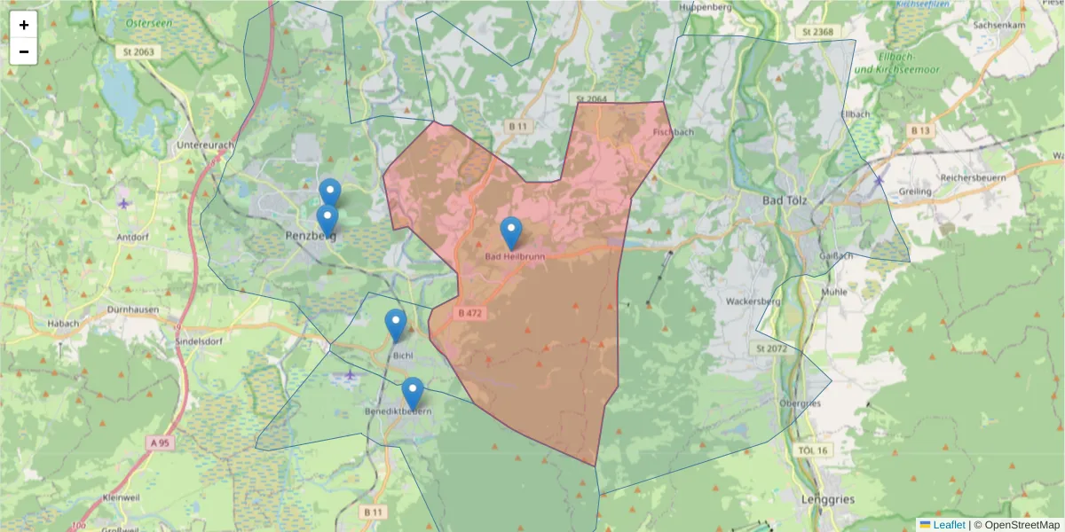 Karte des Postleitzahlen Bereichs  und der umliegenden Postleitzahlen in Deutschland