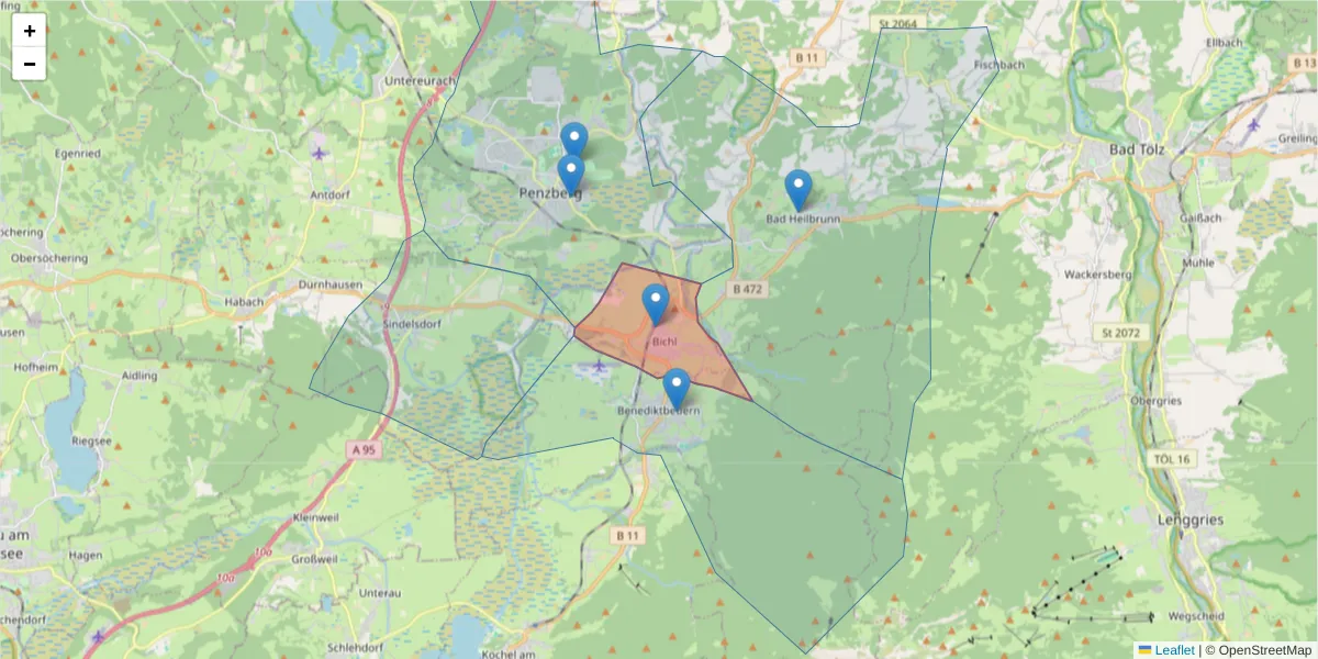 Karte des Postleitzahlen Bereichs  und der umliegenden Postleitzahlen in Deutschland