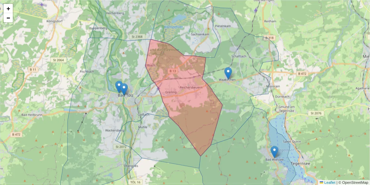 Karte des Postleitzahlen Bereichs  und der umliegenden Postleitzahlen in Deutschland