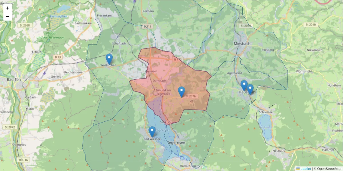 Karte des Postleitzahlen Bereichs  und der umliegenden Postleitzahlen in Deutschland