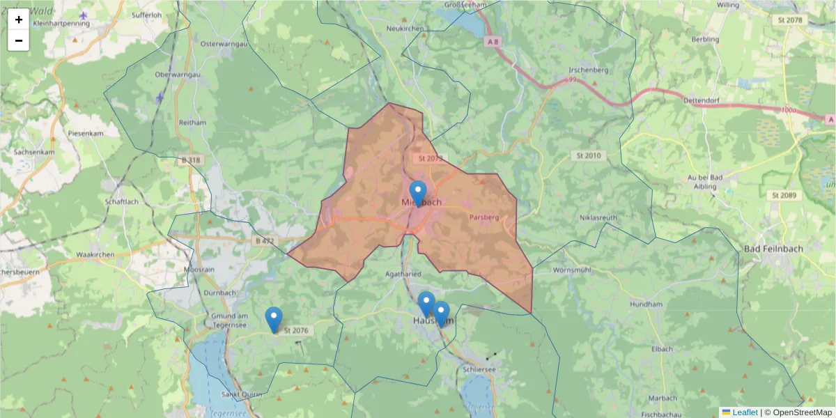 Karte des Postleitzahlen Bereichs  und der umliegenden Postleitzahlen in Deutschland