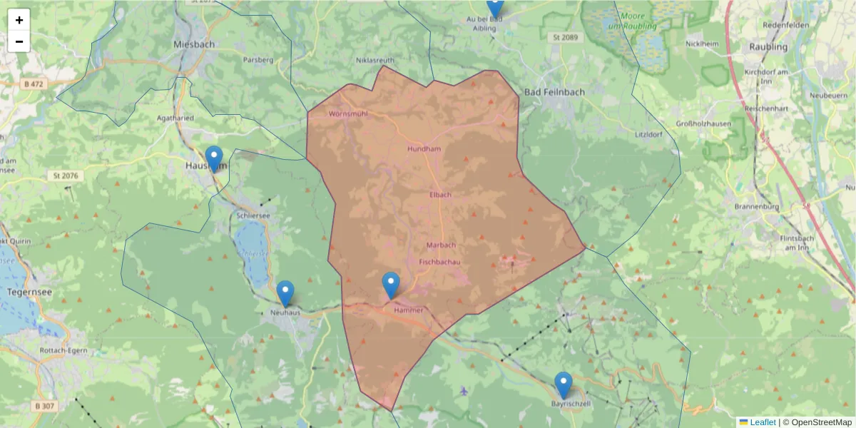Karte des Postleitzahlen Bereichs  und der umliegenden Postleitzahlen in Deutschland