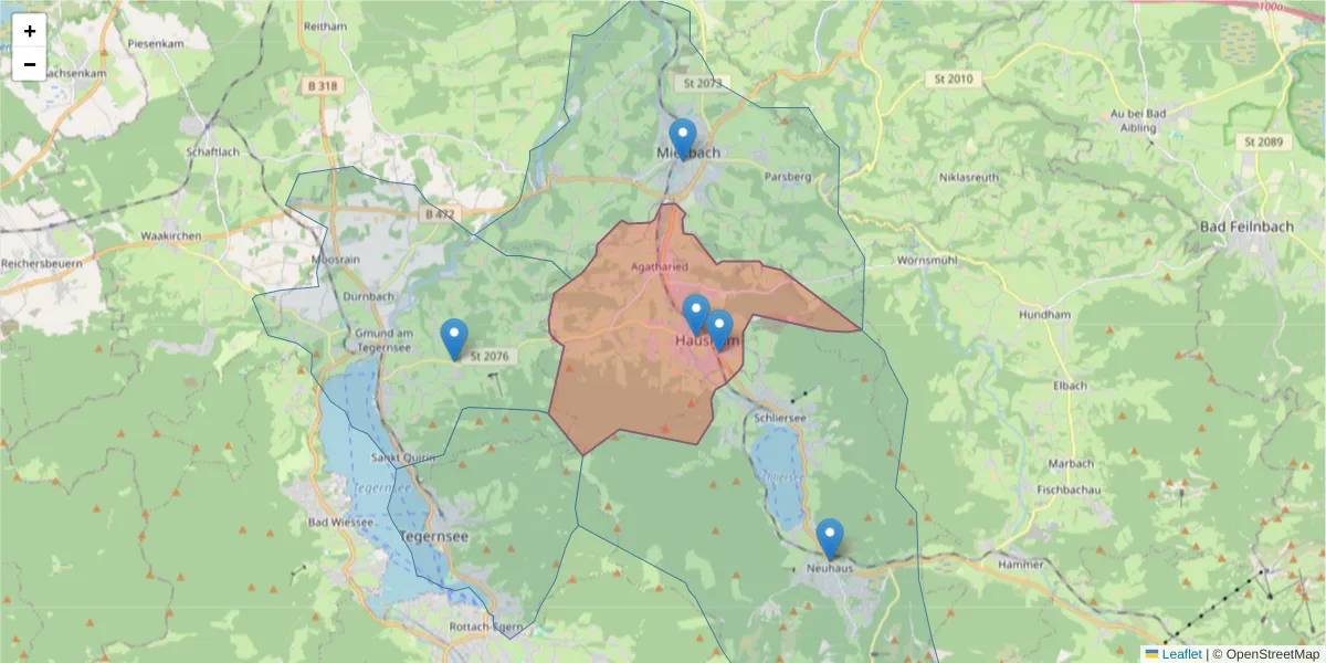 Karte des Postleitzahlen Bereichs  und der umliegenden Postleitzahlen in Deutschland
