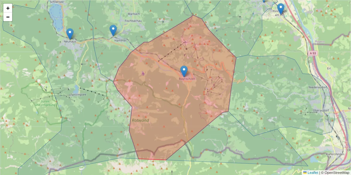 Karte des Postleitzahlen Bereichs  und der umliegenden Postleitzahlen in Deutschland