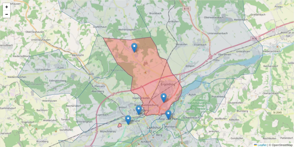 Karte des Postleitzahlen Bereichs  und der umliegenden Postleitzahlen in Deutschland