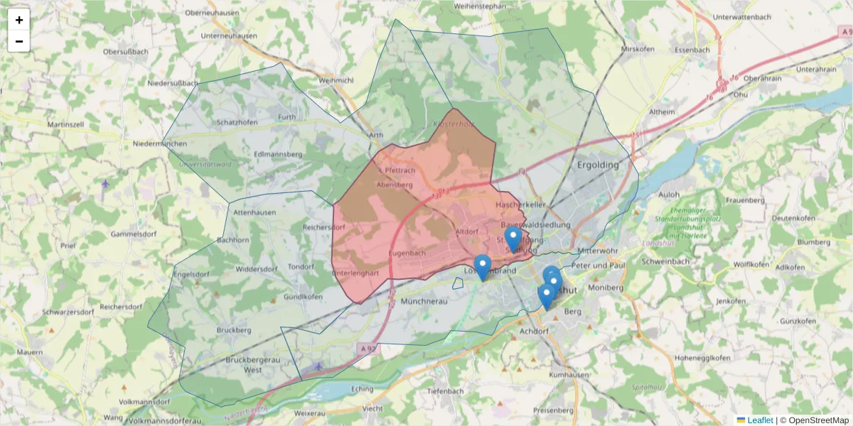 Karte des Postleitzahlen Bereichs  und der umliegenden Postleitzahlen in Deutschland