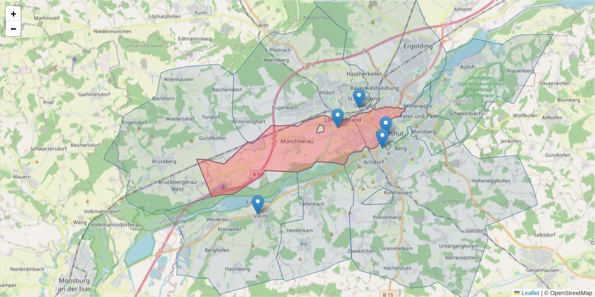 Karte des Postleitzahlen Bereichs  und der umliegenden Postleitzahlen in Deutschland