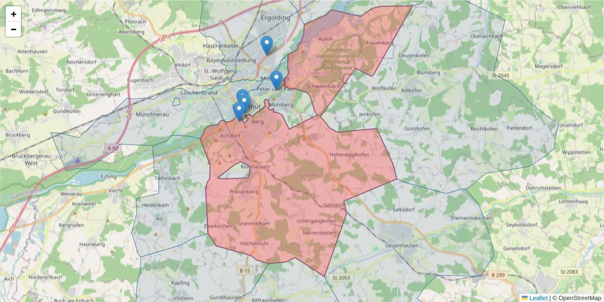 Karte des Postleitzahlen Bereichs  und der umliegenden Postleitzahlen in Deutschland