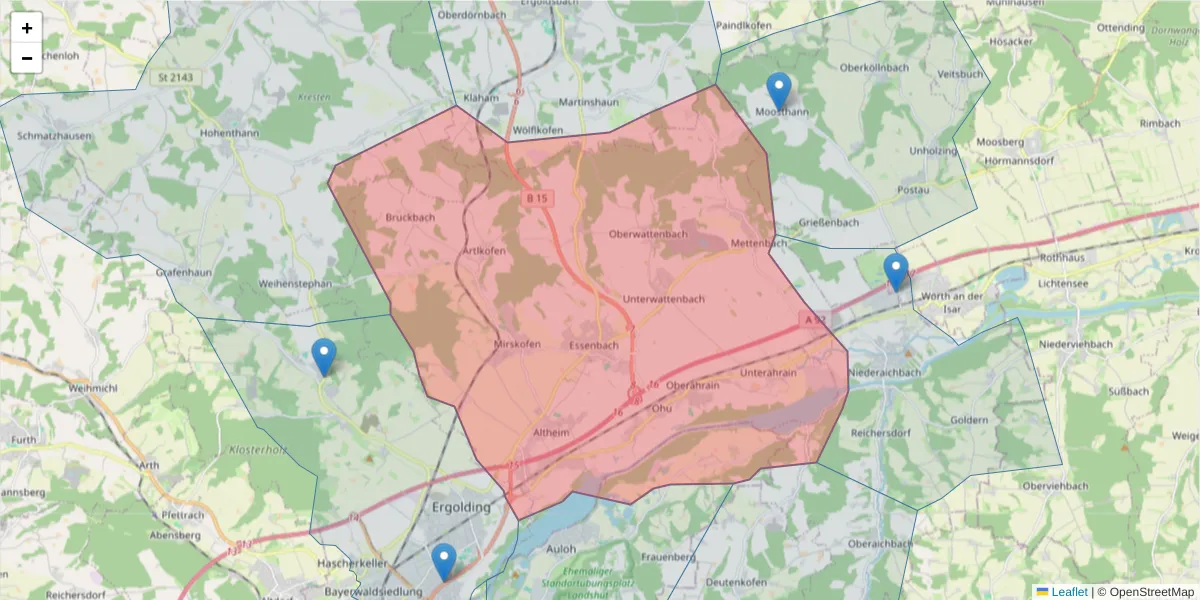 Karte des Postleitzahlen Bereichs  und der umliegenden Postleitzahlen in Deutschland