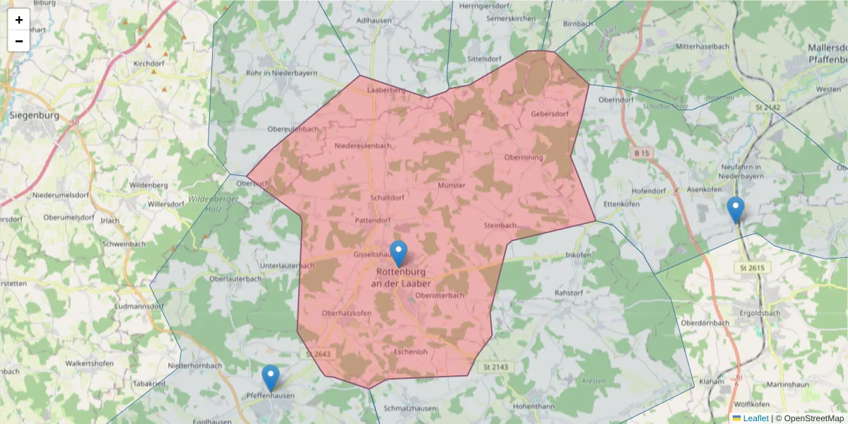 Karte des Postleitzahlen Bereichs  und der umliegenden Postleitzahlen in Deutschland