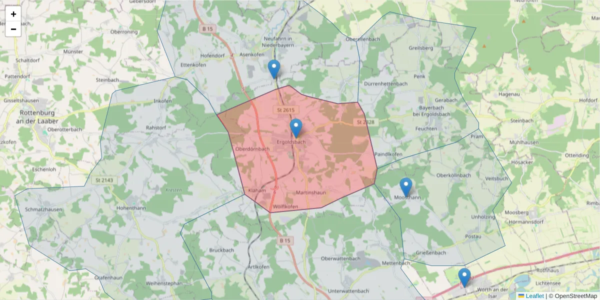 Karte des Postleitzahlen Bereichs  und der umliegenden Postleitzahlen in Deutschland