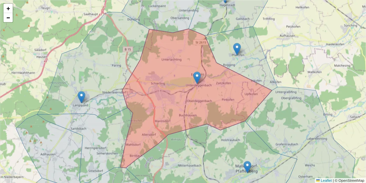 Karte des Postleitzahlen Bereichs  und der umliegenden Postleitzahlen in Deutschland