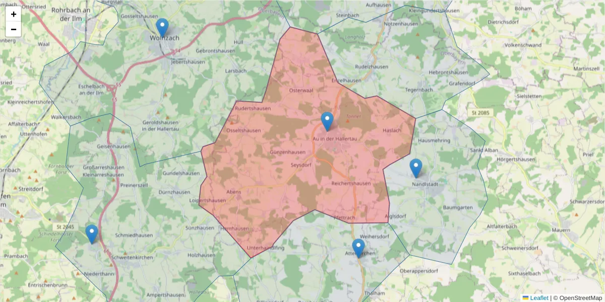 Karte des Postleitzahlen Bereichs  und der umliegenden Postleitzahlen in Deutschland