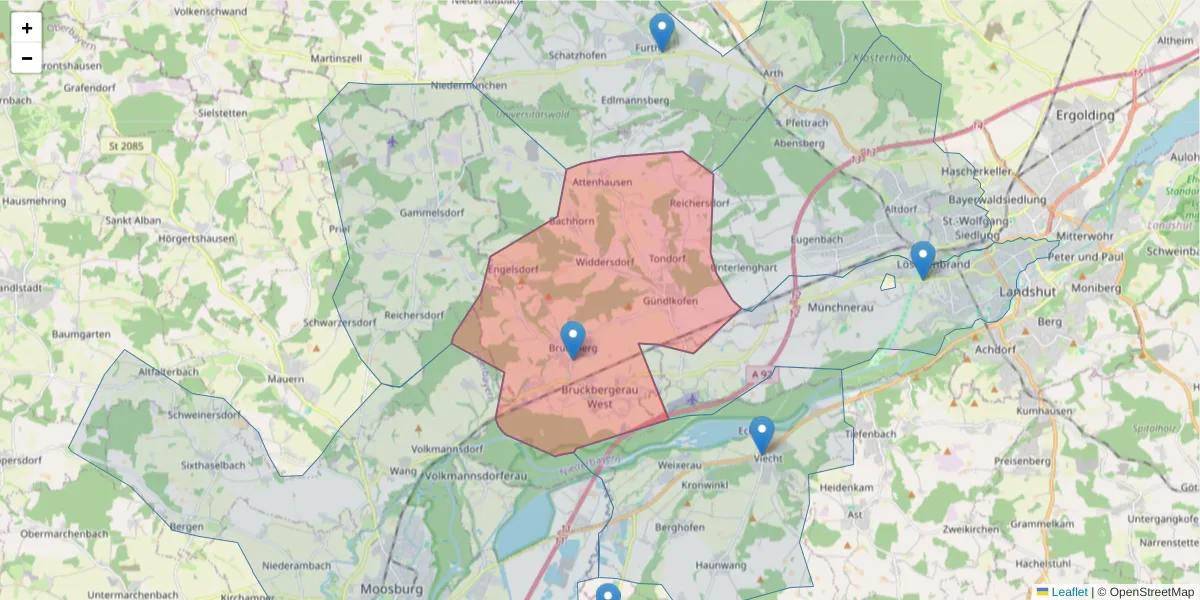 Karte des Postleitzahlen Bereichs  und der umliegenden Postleitzahlen in Deutschland