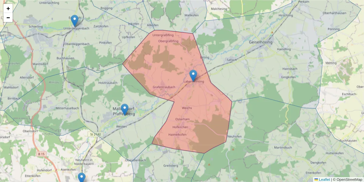 Karte des Postleitzahlen Bereichs  und der umliegenden Postleitzahlen in Deutschland