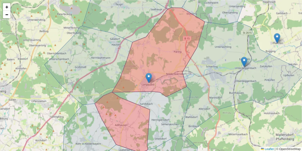Karte des Postleitzahlen Bereichs  und der umliegenden Postleitzahlen in Deutschland